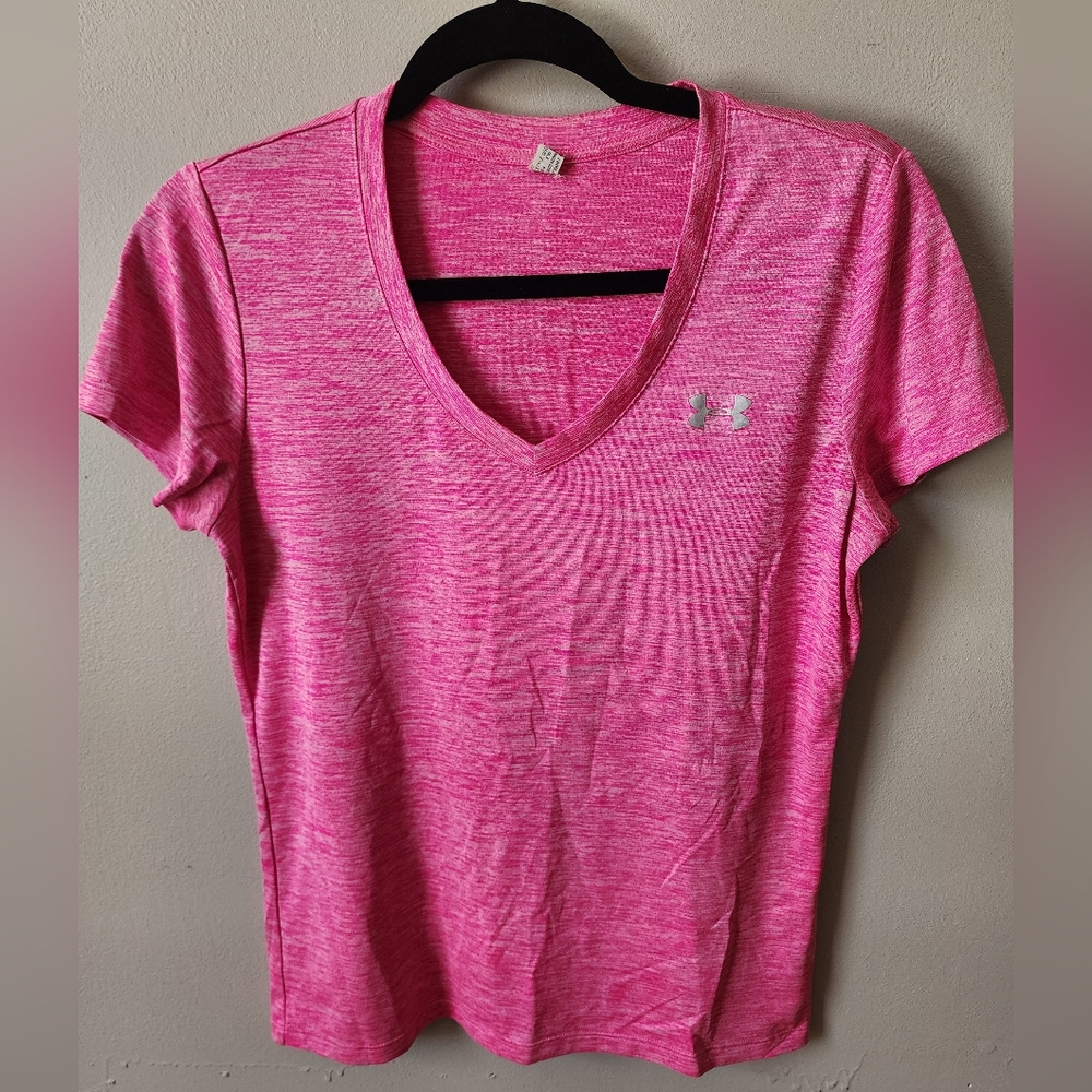 Under Armour Women's Heathered Pink Heat Gear V-Neck Tee